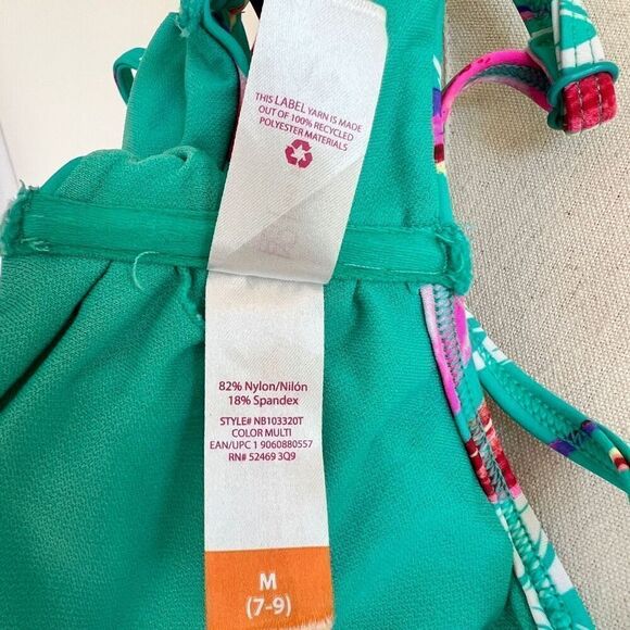 No Boundaries Junior’s Bikini Top Size Medium Aqua with Tropical Florals in Pink - Picture 10 of 11